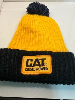 Caterpillar CAT Diesel Power Vintage Beanie Yellow Black Pom Pom